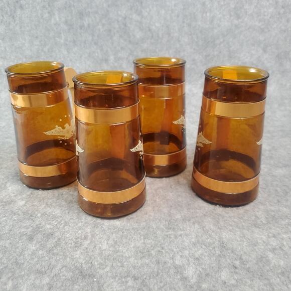 Siesta Ware Amber Glasses Set of 4 Patriotic Eagle Wooden Handle Mug Stein - Picture 5 of 10